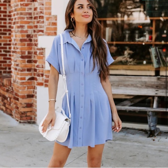 Vici Dresses & Skirts - VICI GINNIE PINTUCK BUTTON DOWN SHIRT DRESS
- BLUE Medium mini cute summer 6